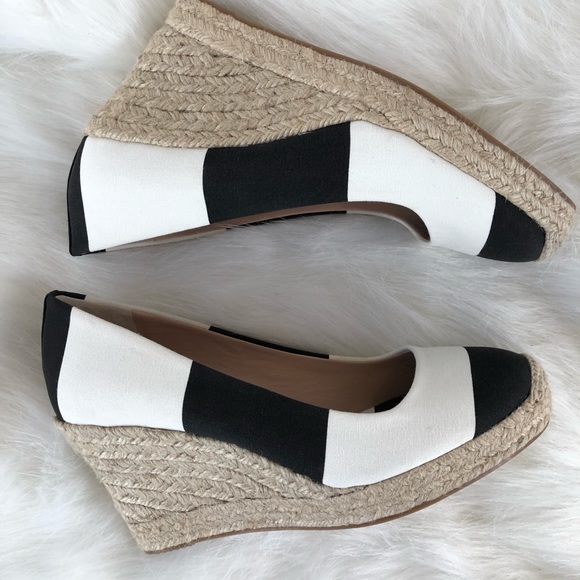 J. Crew Shoes - J. Crew black white striped canvas wedge